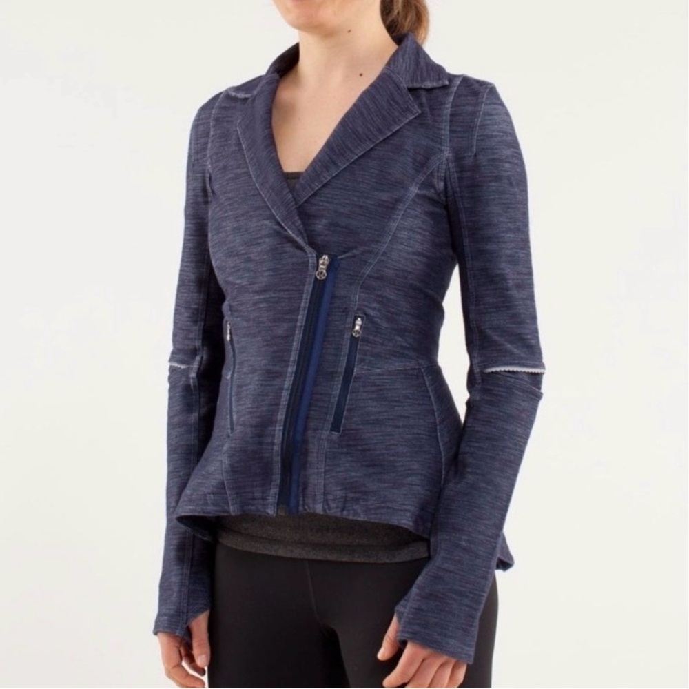 Lululemon Ride On Blazer Heathered Blue Indigo Jacket 6 Zip Up Pockets Womens